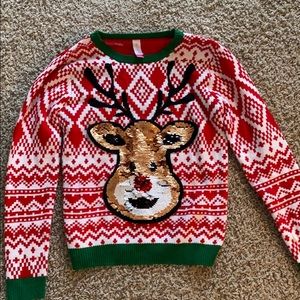 Sequin Reindeer Christmas Sweater